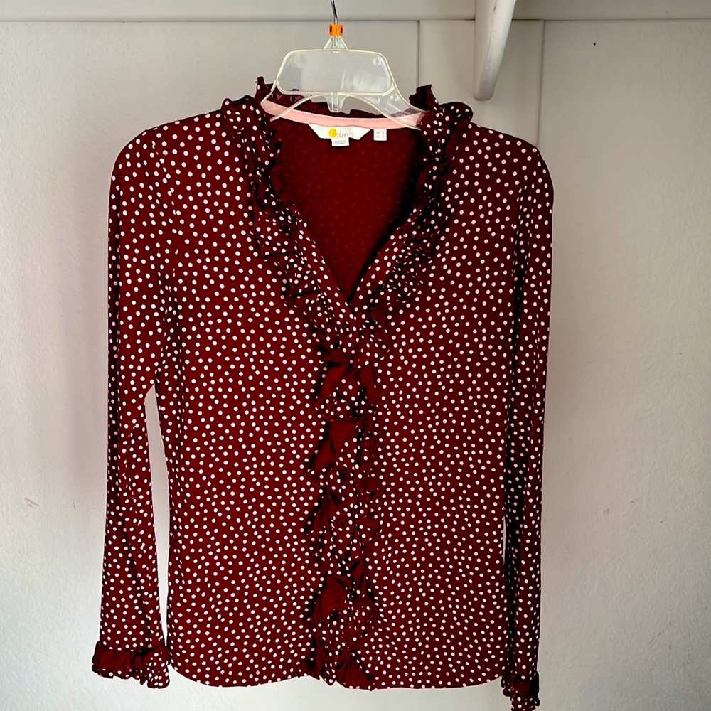 Boden small UK 6, US 2 button down ruffles shirt, gently used.